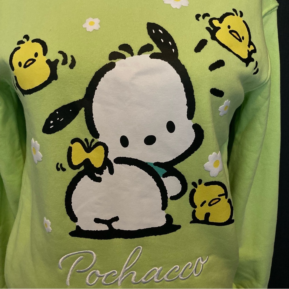 Sanrio Pochacco Dog‎ Sweatshirt in Lime Green | Embroidered | NWT - Picture 3 of 7